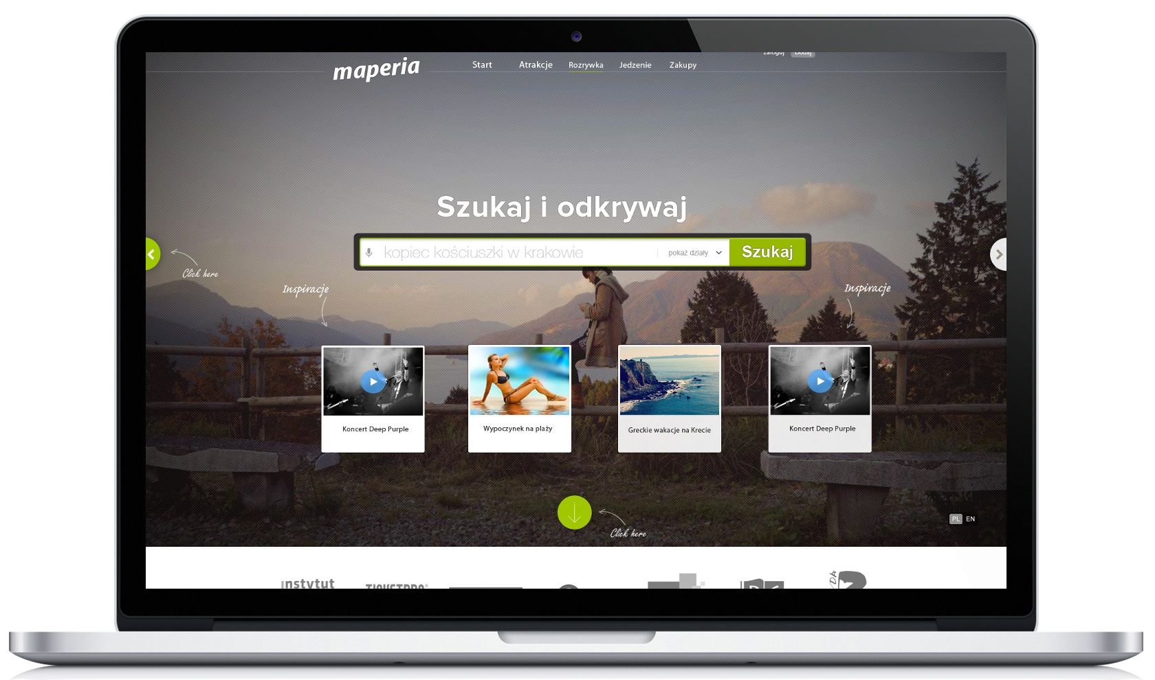 Ekran serwisu Maperia z mapą i listą miejsc